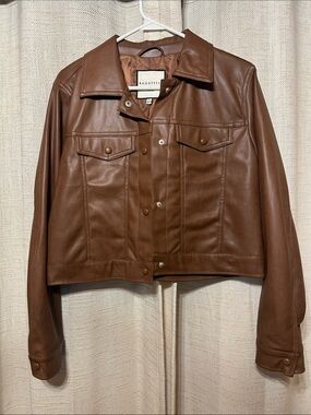 bagatelle Cognac Faux Leather Trucker Jacket